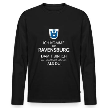 Ich komme aus Ravensburg Oberschwaben - Männer Premium Bio Langarmshirt - Schwarz - Vorne - Nico (187cm)