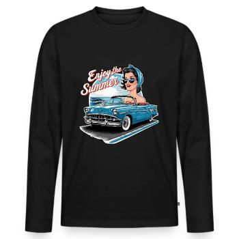 Femme cabriolet Profitez de l’été des années 1950 1960 - T-shirt manches longues Premium bio Homme - noir - Devant - Nico (187cm)