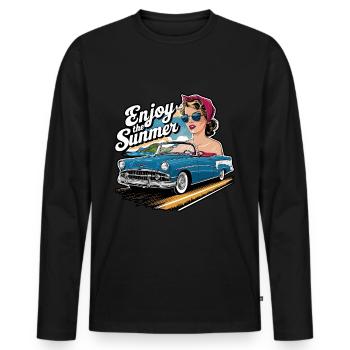 Cabrio Frau Enjoy the Summer 1950er 1960er - Männer Premium Bio Langarmshirt - Schwarz - Vorne - Nico (187cm)