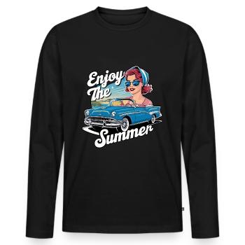 Cabrio Frau Enjoy the Summer 1950er 1960er - Männer Premium Bio Langarmshirt - Schwarz - Vorne - Nico (187cm)