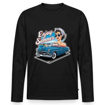 Cabrio Frau Enjoy the Summer 1950er 1960er - Männer Premium Bio Langarmshirt - Schwarz - Vorne - Nico (187cm)