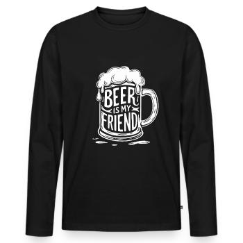 Beer Beer Mug Saying Beer is my Friend - Men's Premium Organic Long Sleeve Shirt - black - Front - Nico (187cm)