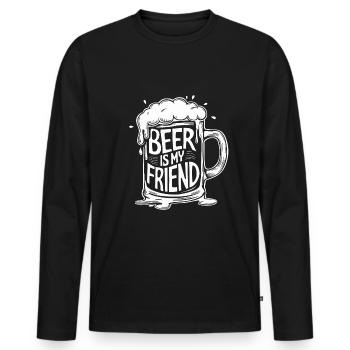 Beer Beer Mug Saying Beer is my Friend - Men's Premium Organic Long Sleeve Shirt - black - Front - Nico (187cm)