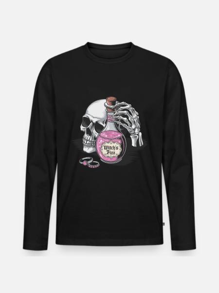 Witch's Fizz Halloween Skull - Men's Premium Organic Long Sleeve Shirt - black
