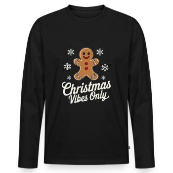 Pain d’épice bonhomme Noël Vibes uniquement - T-shirt manches longues Premium bio Homme - noir - Devant - Nico (187cm)
