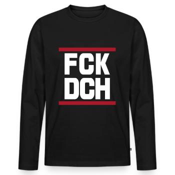 FCK DCH Fuck You Saying Quote - Men's Premium Organic Long Sleeve Shirt - black - Front - Nico (187cm)