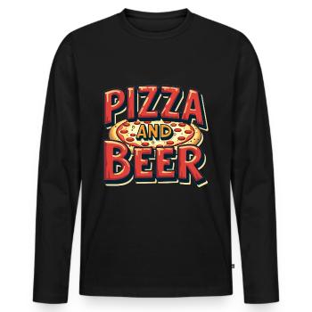 Pizza et bière Nourriture Alcool Dictons amusants - T-shirt manches longues Premium bio Homme - noir - Devant - Nico (187cm)