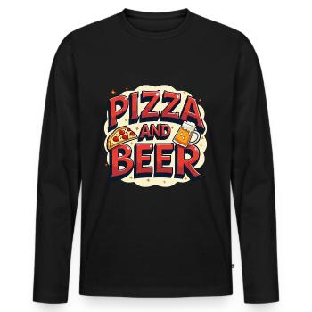 Pizza et bière Nourriture Alcool Dictons amusants - T-shirt manches longues Premium bio Homme - noir - Devant - Nico (187cm)