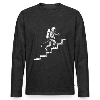 Astronaut auf der Treppe Weltraum-Style - Männer Premium Bio Langarmshirt - Anthrazit meliert - Vorne - Nico (187cm)