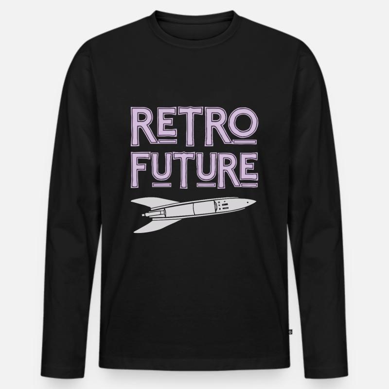 Retro Future Rakete Nostalgie - Männer Premium Bio Langarmshirt - Schwarz