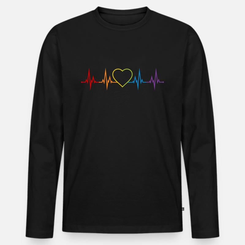 Herzschlag Herz Regenbogen LGBT CSD Liebe bunt - Männer Premium Bio Langarmshirt - Schwarz