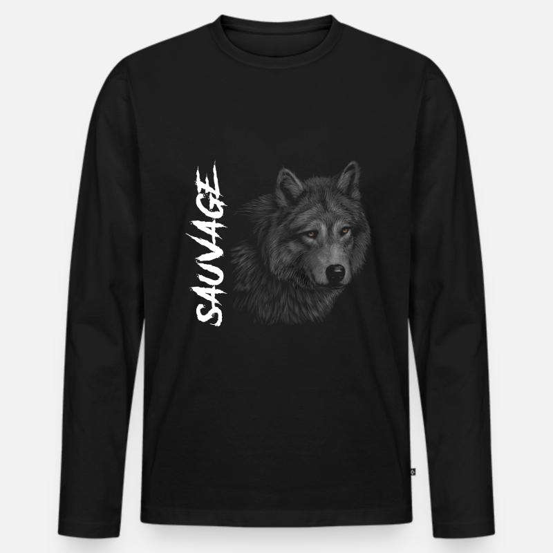 WILDER WOLF - Männer Premium Bio Langarmshirt - Schwarz