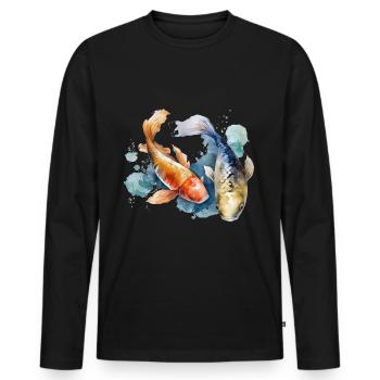 Watercolor Asian Koi Fish Japanese Carp - Men's Premium Organic Long Sleeve Shirt - black - Front - Nico (187cm)