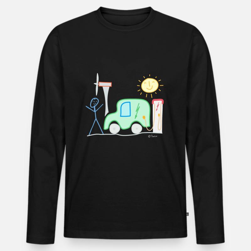 E-Auto Strichmännchen Sonne Ladesäule Spannung - Männer Premium Bio Langarmshirt - Schwarz