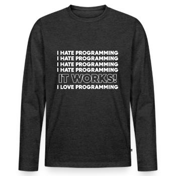 Je déteste la programmation cadeau de programmation - T-shirt manches longues Premium bio Homme - anthracite chiné - Devant - Nico (187cm)