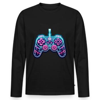 Gaming - Konsole - Controller bei Videospielen - Männer Premium Bio Langarmshirt - Schwarz - Vorne - Nico (187cm)