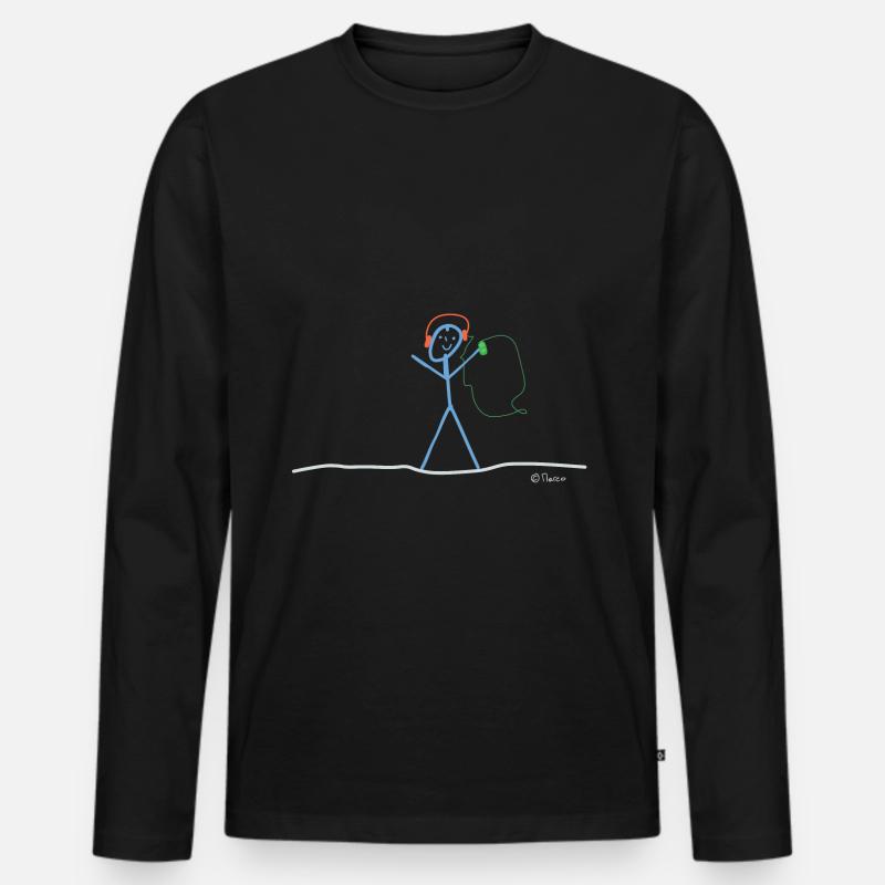 Musik hören Strichmännchen, Kopfhörer Hobby - Männer Premium Bio Langarmshirt - Schwarz