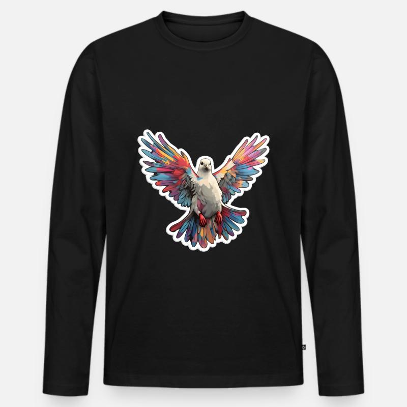 Farbenfrohe Taube - Männer Premium Bio Langarmshirt - Schwarz