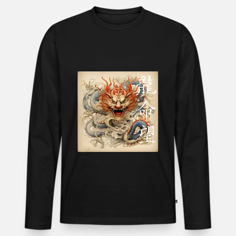 Chinesischer Drache, Dragon - Männer Premium Bio Langarmshirt - Schwarz