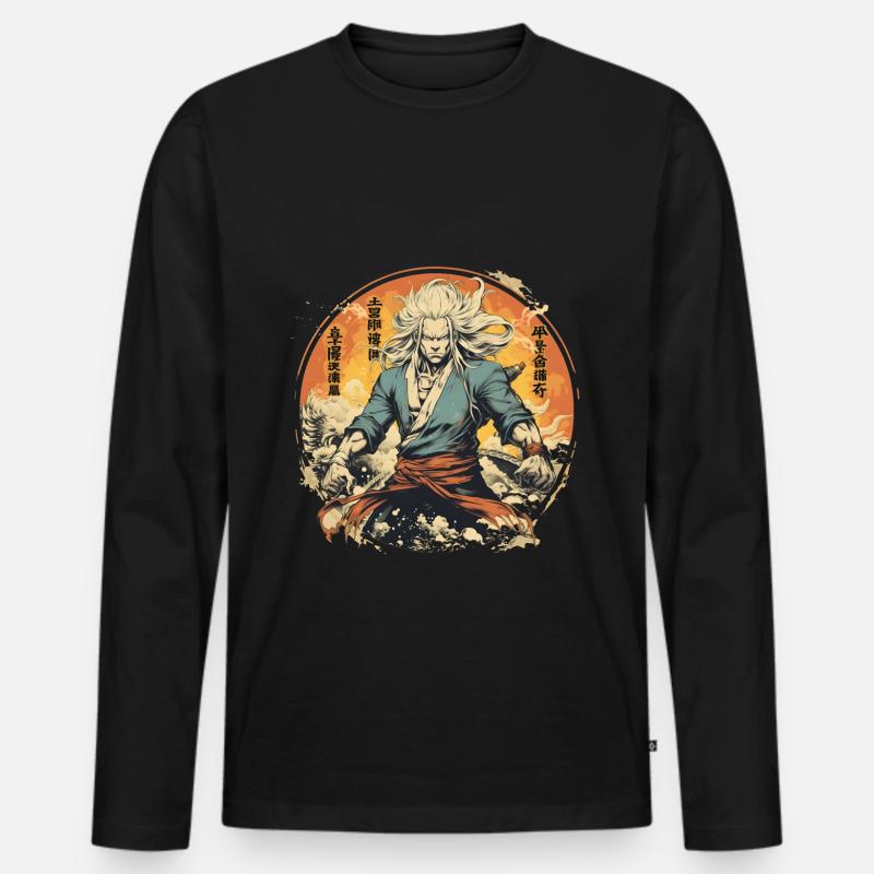 Anime Dragon Mann - Männer Premium Bio Langarmshirt - Schwarz