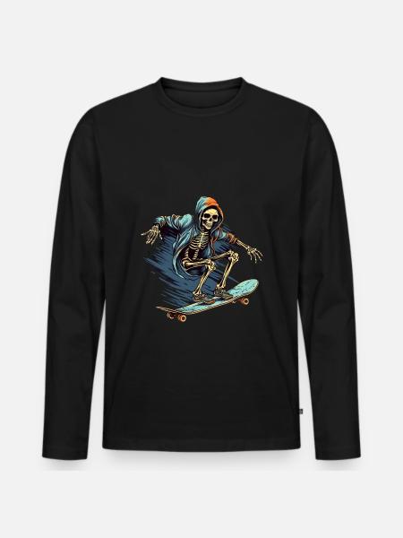 Skateboard Skelett - Männer Premium Bio Langarmshirt - Schwarz