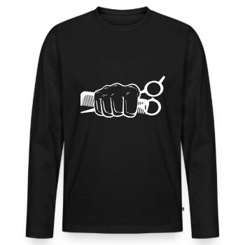 Cadeau hipster poing de coiffeur - T-shirt manches longues Premium bio Homme - noir - Devant - Nico (187cm)