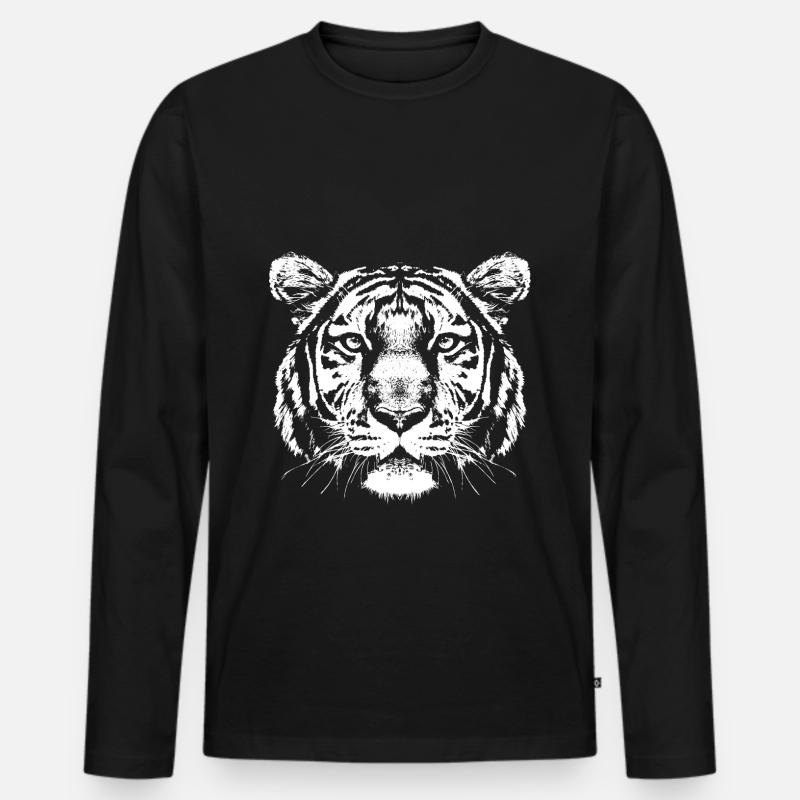 Tiger Kopf Portrait - Männer Premium Bio Langarmshirt - Schwarz