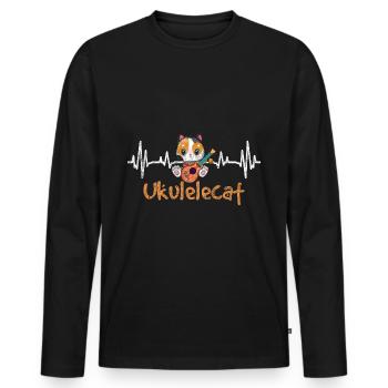 Ukulélé chat battement de coeur petite guitare - T-shirt manches longues Premium bio Homme - noir - Devant - Nico (187cm)