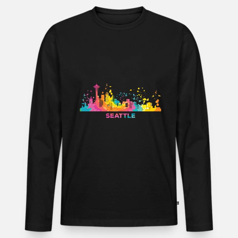 Seattleite Skyline Seattle - Männer Premium Bio Langarmshirt - Schwarz
