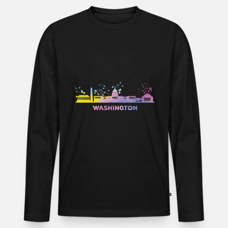 Washingtoner Skyline Washington - Männer Premium Bio Langarmshirt - Schwarz