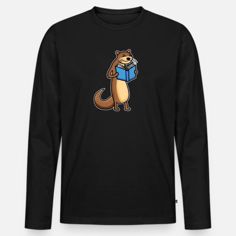 Buch lesender Otter Bücherwürmer - Männer Premium Bio Langarmshirt - Schwarz