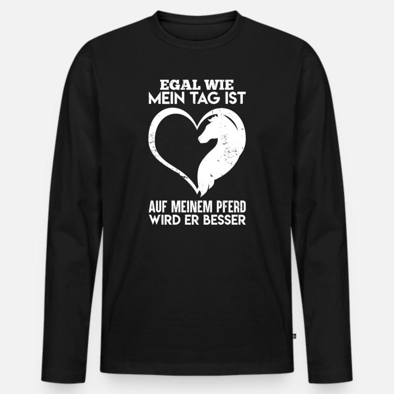 Pferdeliebe Pferdemädchen - Männer Premium Bio Langarmshirt - Schwarz