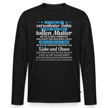 Stolze Mutter Mama und Sohn Verwöhnter Sohn - Männer Premium Bio Langarmshirt - Schwarz - Vorne - Nico (187cm)