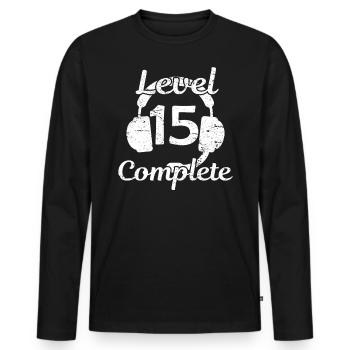 Level 15 Complete Zocken 15 Birthday Gift - Men's Premium Organic Long Sleeve Shirt - black - Front - Nico (187cm)