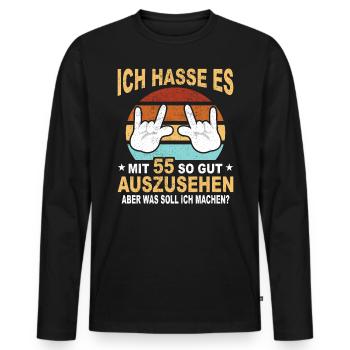 55 Jahre 55 Geburtstag Geschenk 55 Jahre Birthday - Männer Premium Bio Langarmshirt - Schwarz - Vorne - Nico (187cm)