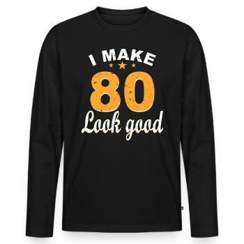 80 Years 80 Birthday Gift Anniversary Birthday - Men's Premium Organic Long Sleeve Shirt - black - Front - Nico (187cm)