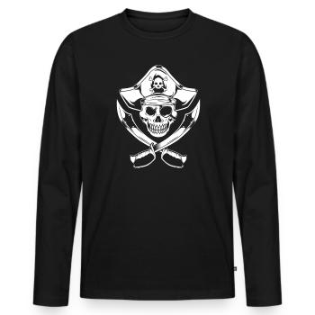 Drapeau de pirate avec sabres et crâne - Pirate - T-shirt manches longues Premium bio Homme - noir - Devant - Nico (187cm)