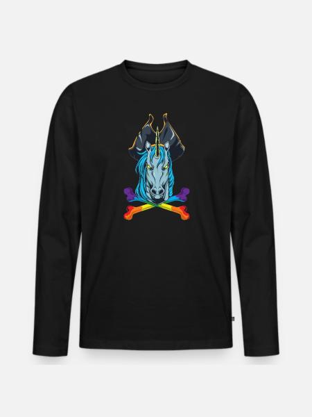 Regnbue knogler - Pirat enhjørning - Premium økologisk langærmet T-shirt til mænd - sort