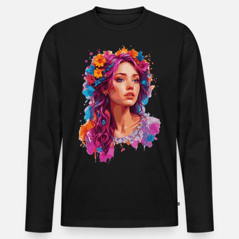Mädchen mit Blumen 🌸 - Männer Premium Bio Langarmshirt - Schwarz