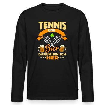 Tennis und Bier darum bin ich hier Geschenk Tennis - Männer Premium Bio Langarmshirt - Schwarz - Vorne - Nico (187cm)