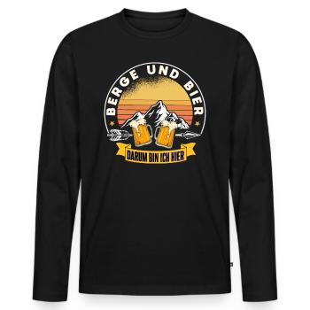 Berge und Bier darum bin ich hier Geschenk Wandern - Männer Premium Bio Langarmshirt - Schwarz - Vorne - Nico (187cm)