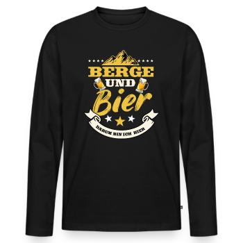 Berge und Bier darum bin ich hier Geschenk Wandern - Männer Premium Bio Langarmshirt - Schwarz - Vorne - Nico (187cm)