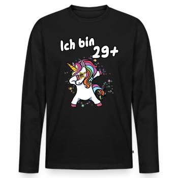 Ich bin 29 plus Einhorn - Männer Premium Bio Langarmshirt - Schwarz - Vorne - Nico (187cm)