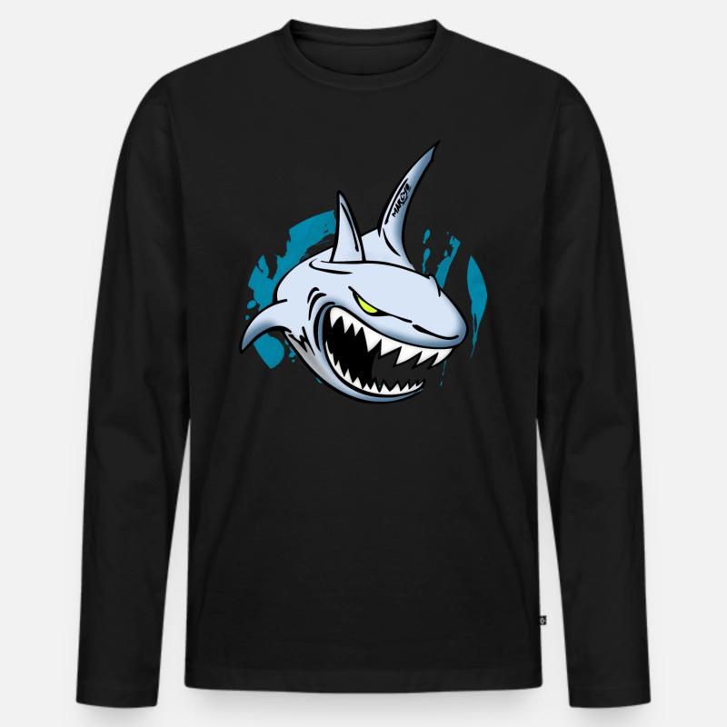 Hai - Männer Premium Bio Langarmshirt - Schwarz