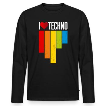 I love Techno - Männer Premium Bio Langarmshirt - Schwarz - Vorne - Nico (187cm)