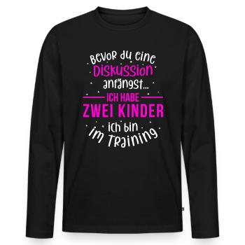 Ich habe zwei Kinder - Mutter und Kinder - Männer Premium Bio Langarmshirt - Schwarz - Vorne - Nico (187cm)