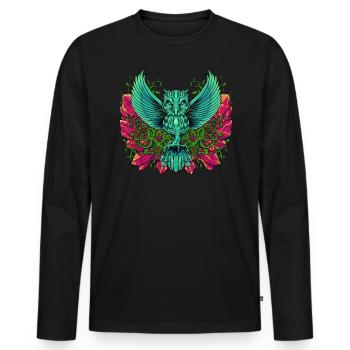 Aesthetic owl with tendrils and crystals - Men's Premium Organic Long Sleeve Shirt - black - Front - Nico (187cm)