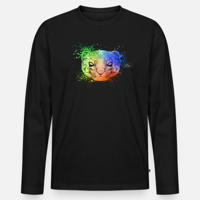 Farbiger Kopf des Frettchen - Männer Premium Bio Langarmshirt - Schwarz