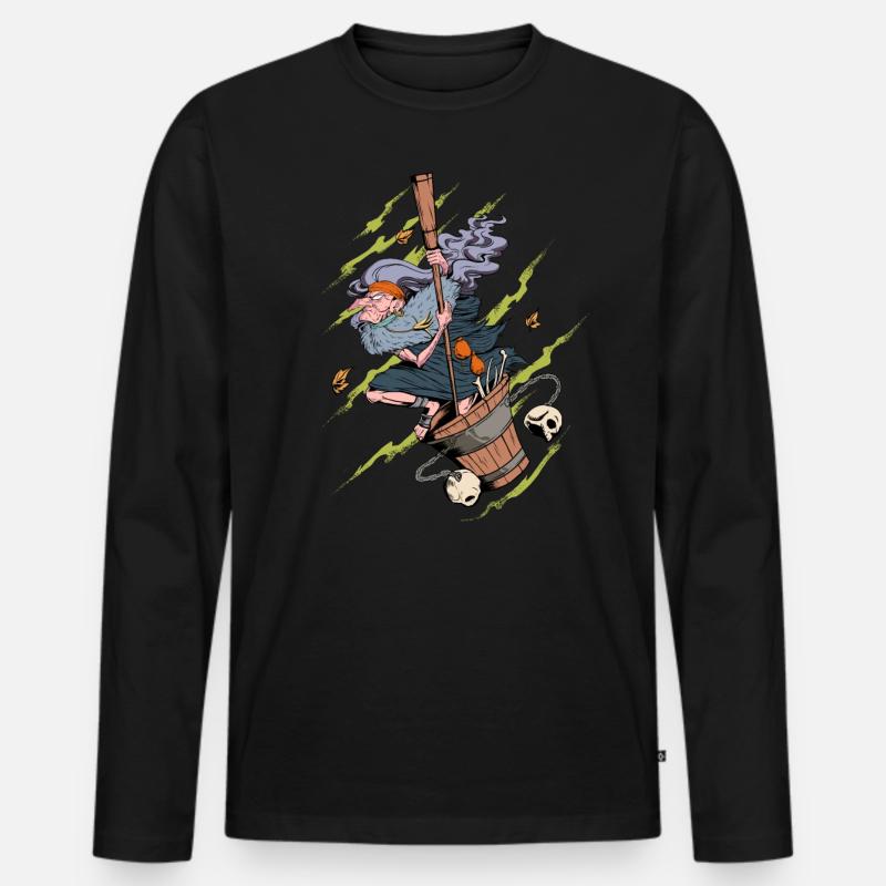 Zeichnung der Baba Jaga - Männer Premium Bio Langarmshirt - Schwarz