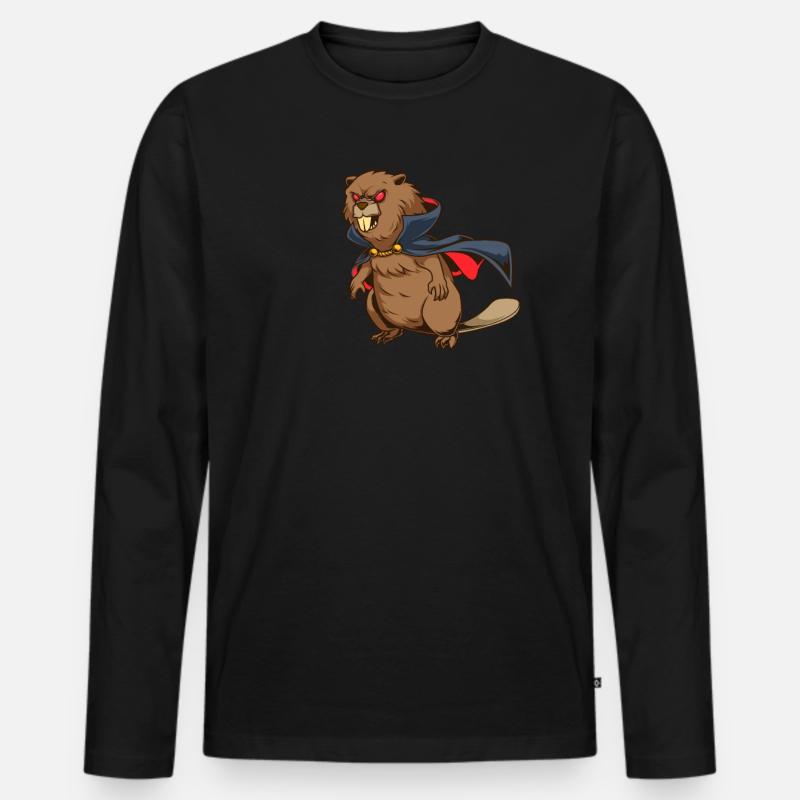 Monster Tiere - Vampir Biber - Männer Premium Bio Langarmshirt - Schwarz